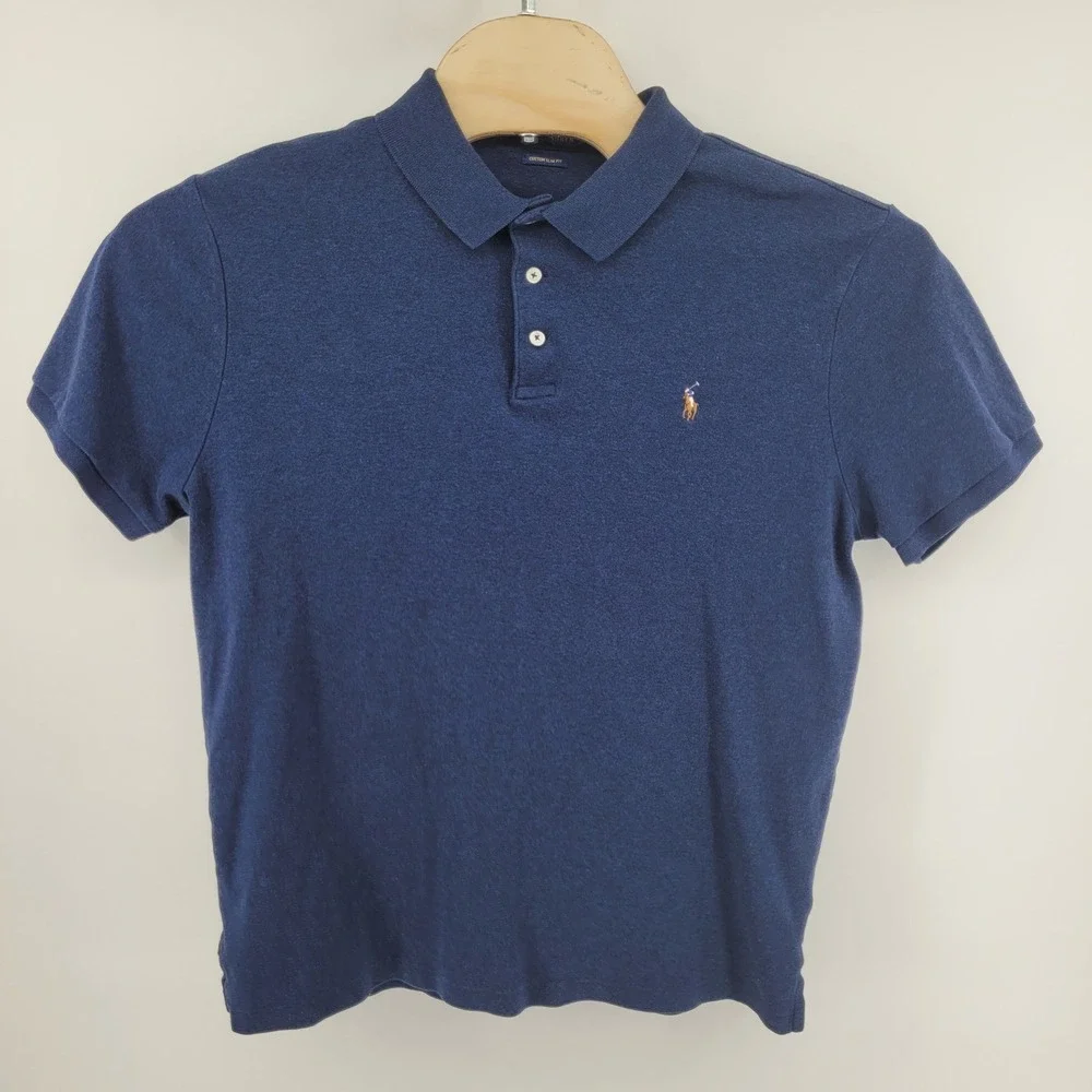 Polo Ralph Lauren Polo Shirt XL Blue Custom‎ Slim Fit Cotton Short Sleeve Mens